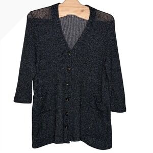 Avenue Cardigan Sweater Womens 22/24 Black Metallic Knit Button Front Pockets